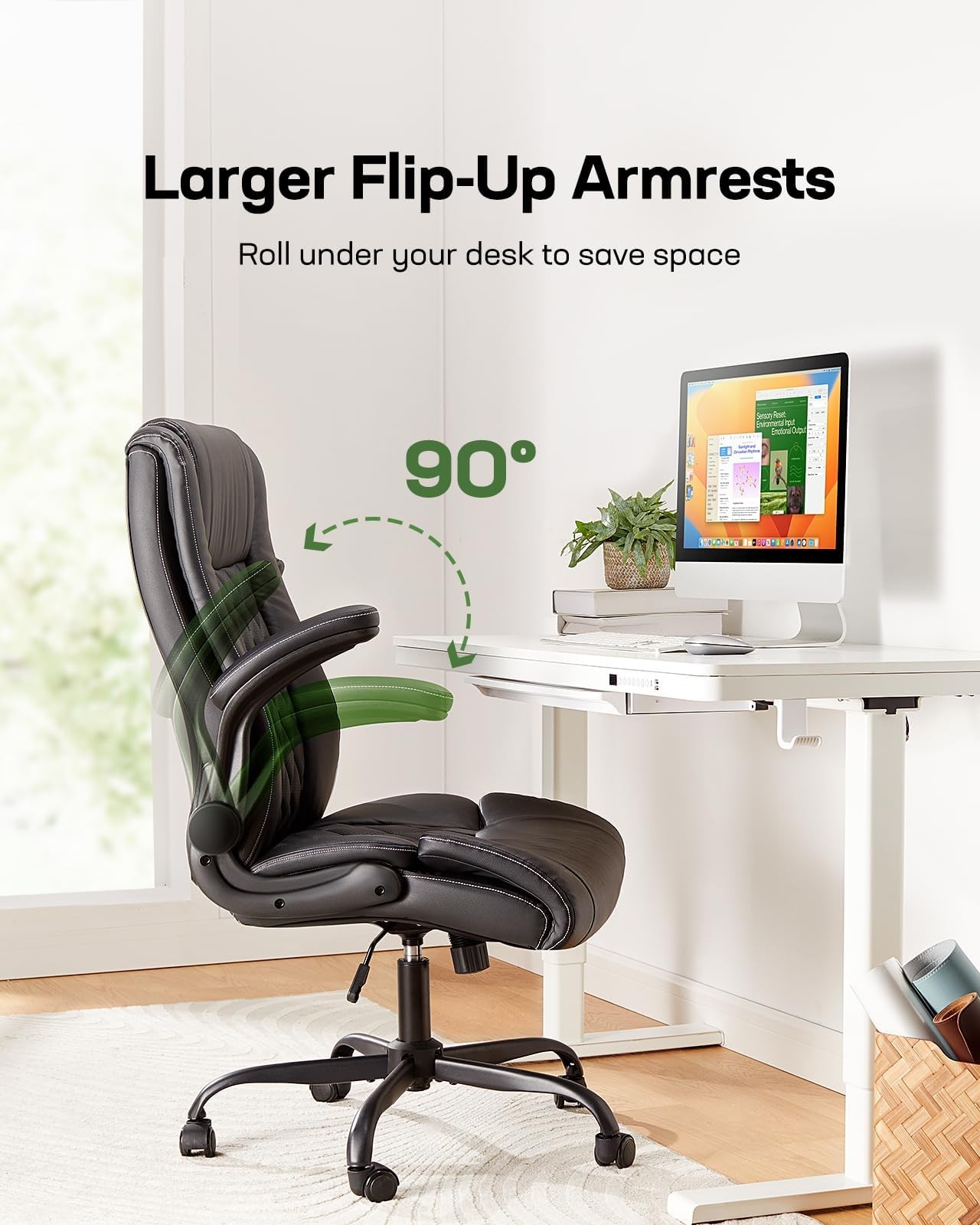 Marsail Executive Office Chair with Flip-up Armrests,PU Leather Ergonomic Des...