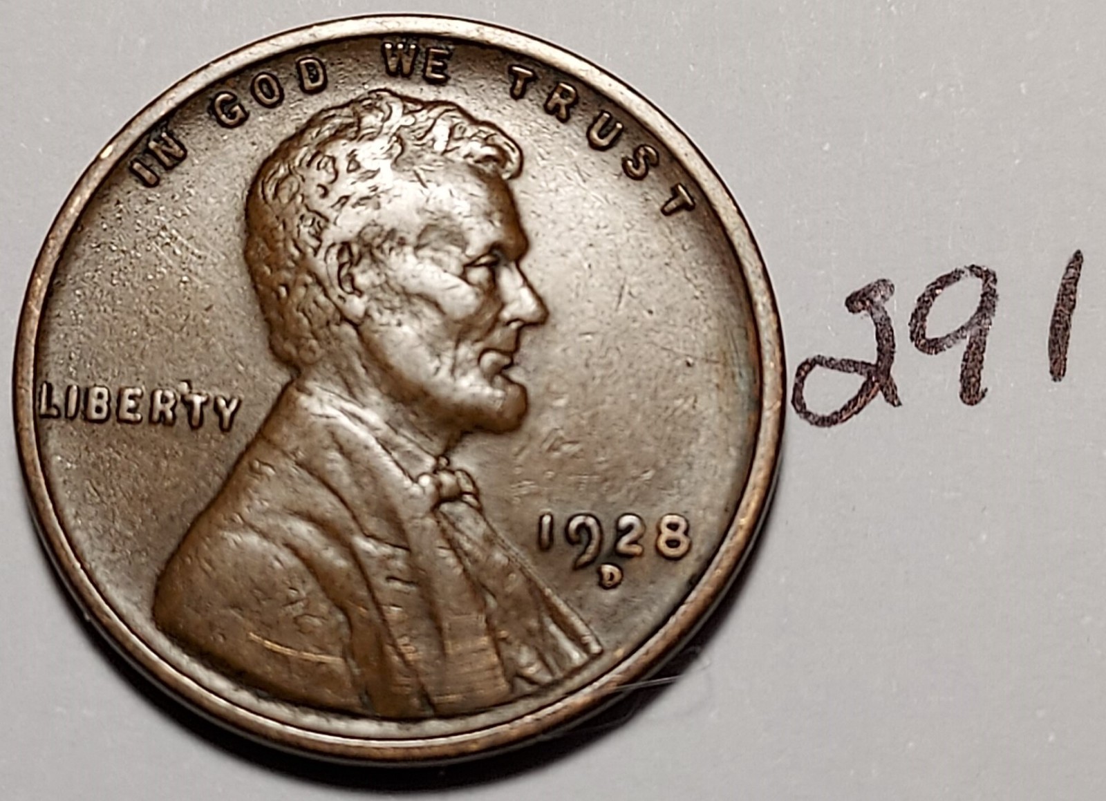 1928-D Lincoln Wheat Cent   EXTREMELY FINE  #291