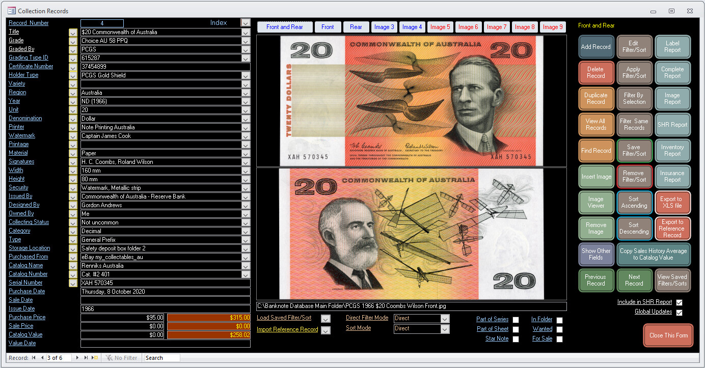 Banknote Collector Database Professional Software for Windows on USB