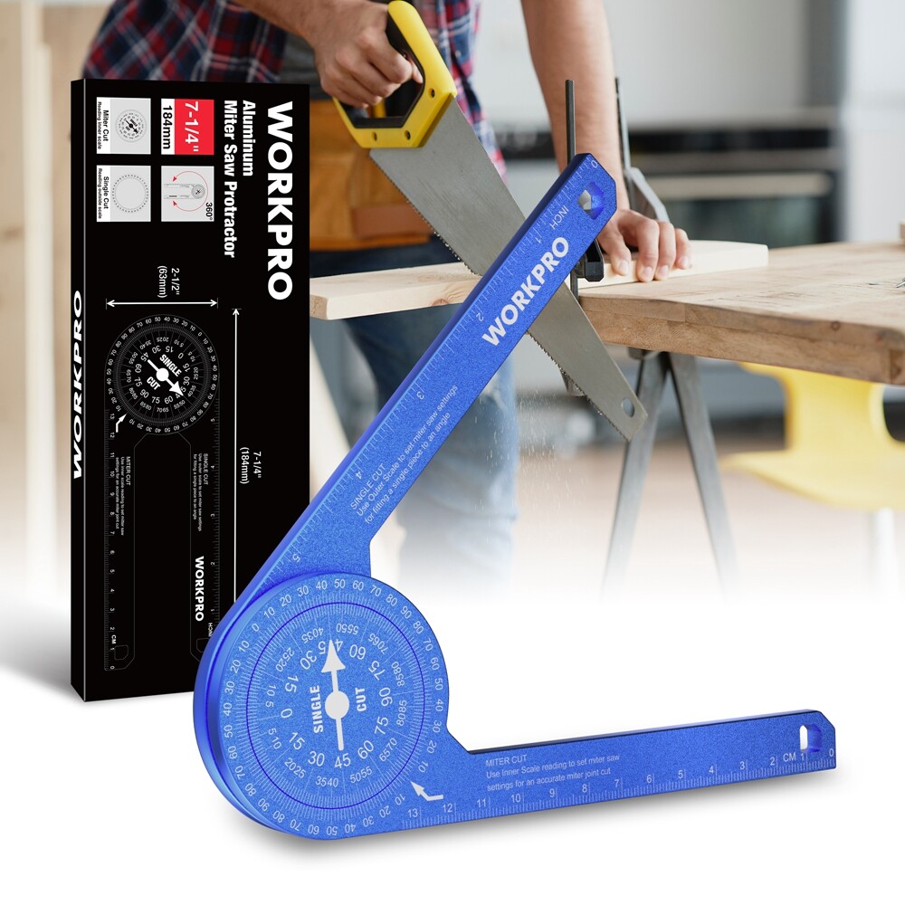 WORKPRO Miter Saw Protractor 7.3-in Angle Finder Featuring Laser Engraved Scales