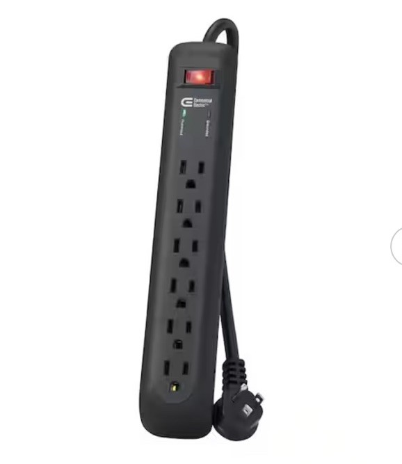 Commercial Electric 8 ft Cord + 6 Outlets Surge Protector