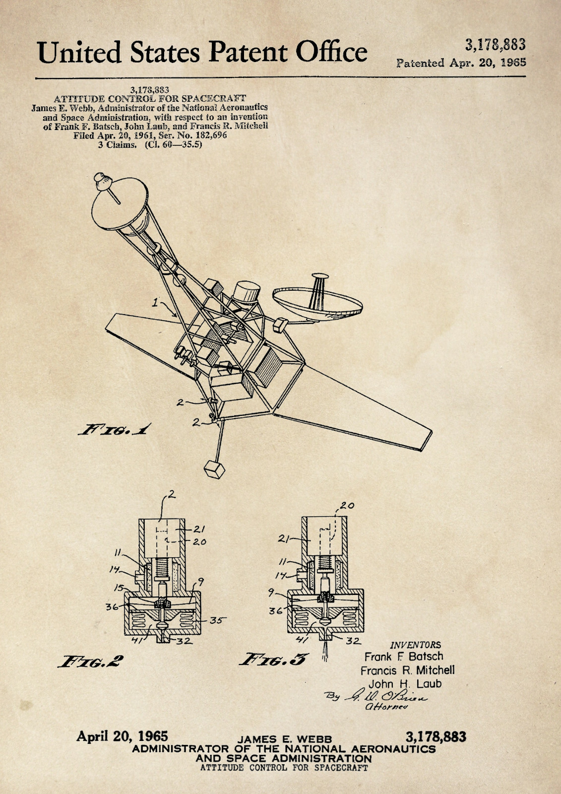 Patent Print - NASA/Mariner/Ranger/Space Probe - Vintage Poster Wall Art - A4