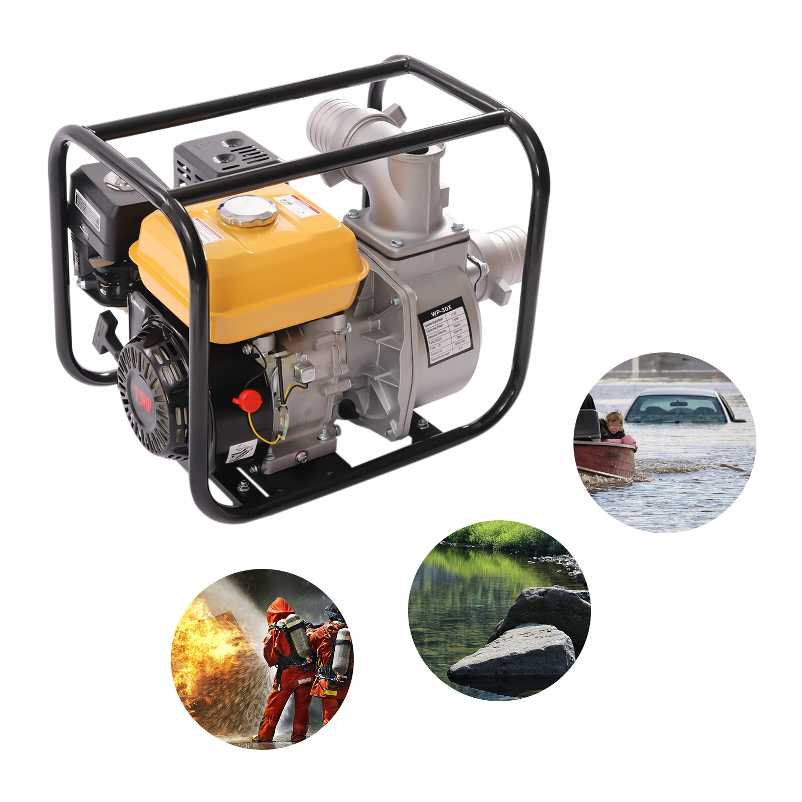 7.5 HP 3 Inch Gas Power Semi-Trash Water Pump High Pressure Garden Irrigation