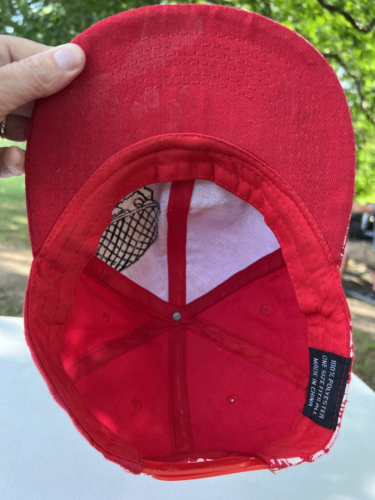 American GI Skull w Helmet Red Cap Hat Snapback Adj. EUC