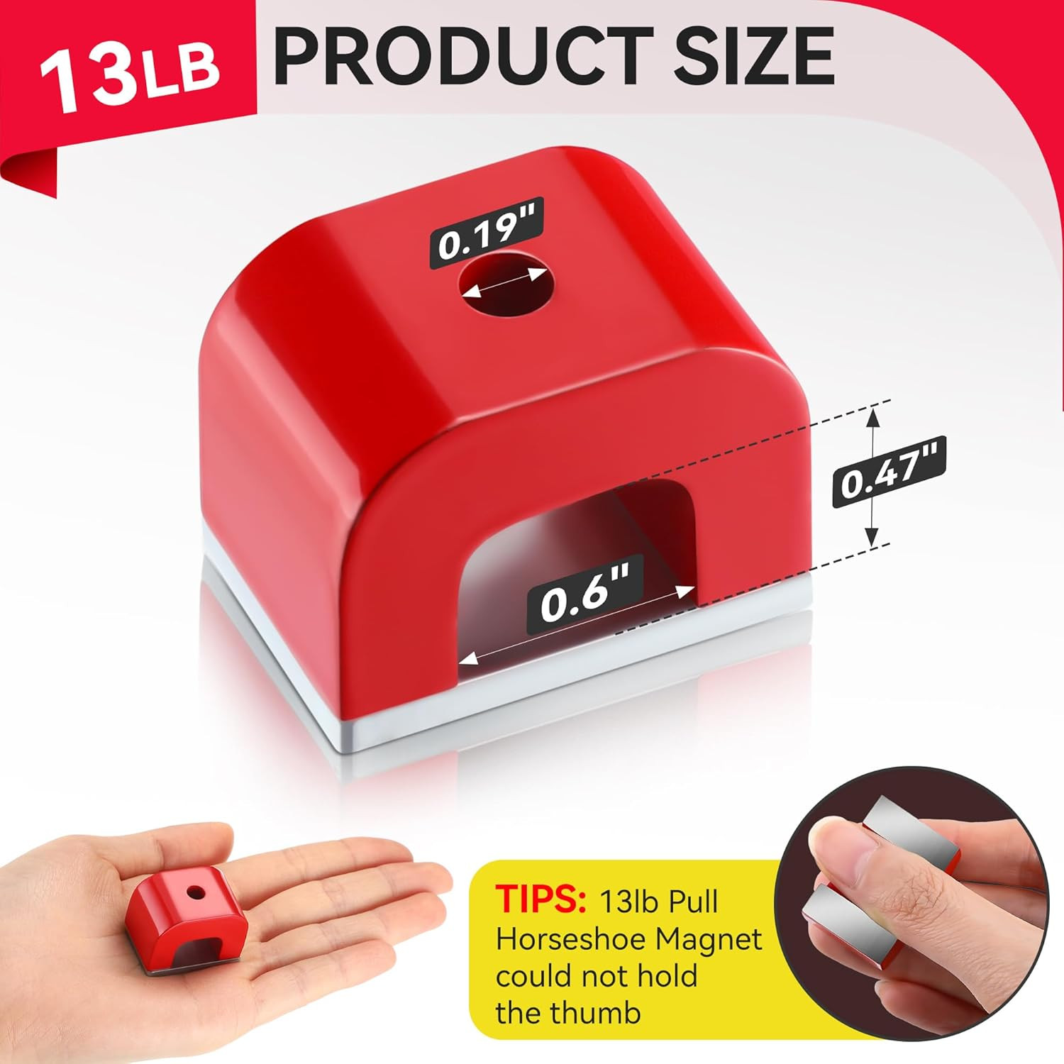 Horseshoe Alnico U Shaped Magnet, 13 Lb Pull, Red, Rectangular, Utility Magnet