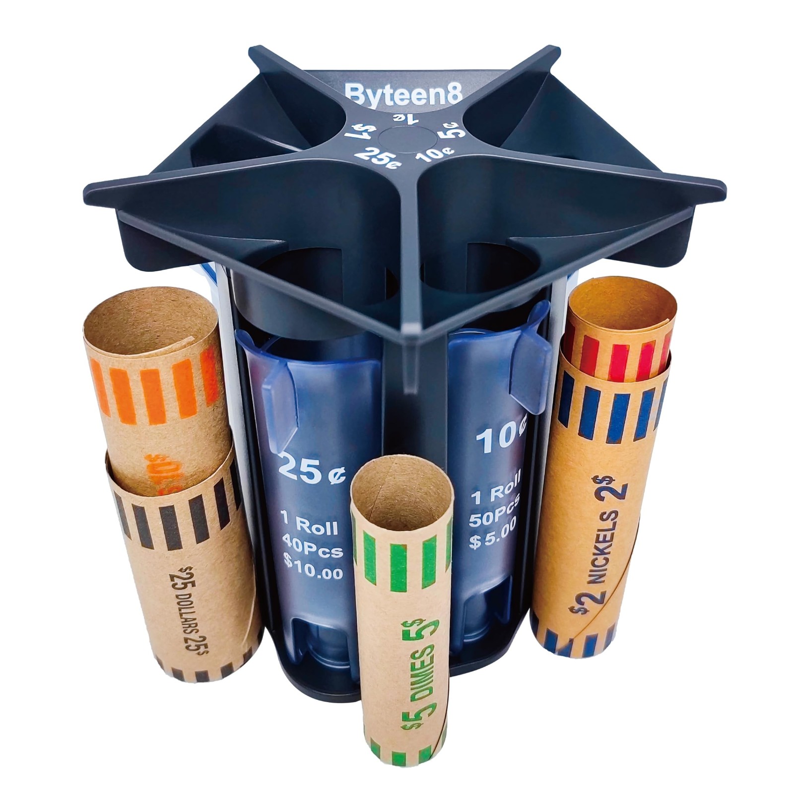Byteen8 Coin Counter Coin Sorter Tube｜Creative 5-in-1 Change Sorter Coin