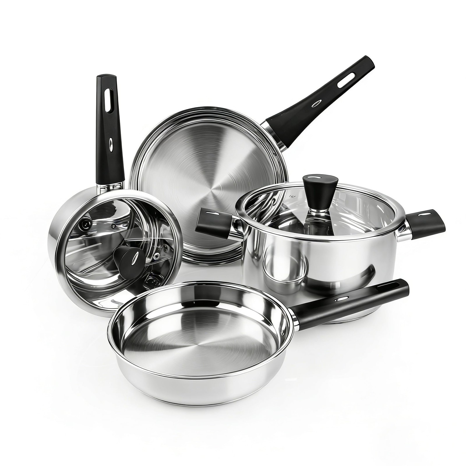 Meythway Stainless Steel Pots and Pans Set Non Toxic, 6PCs 6-Piece, Silver