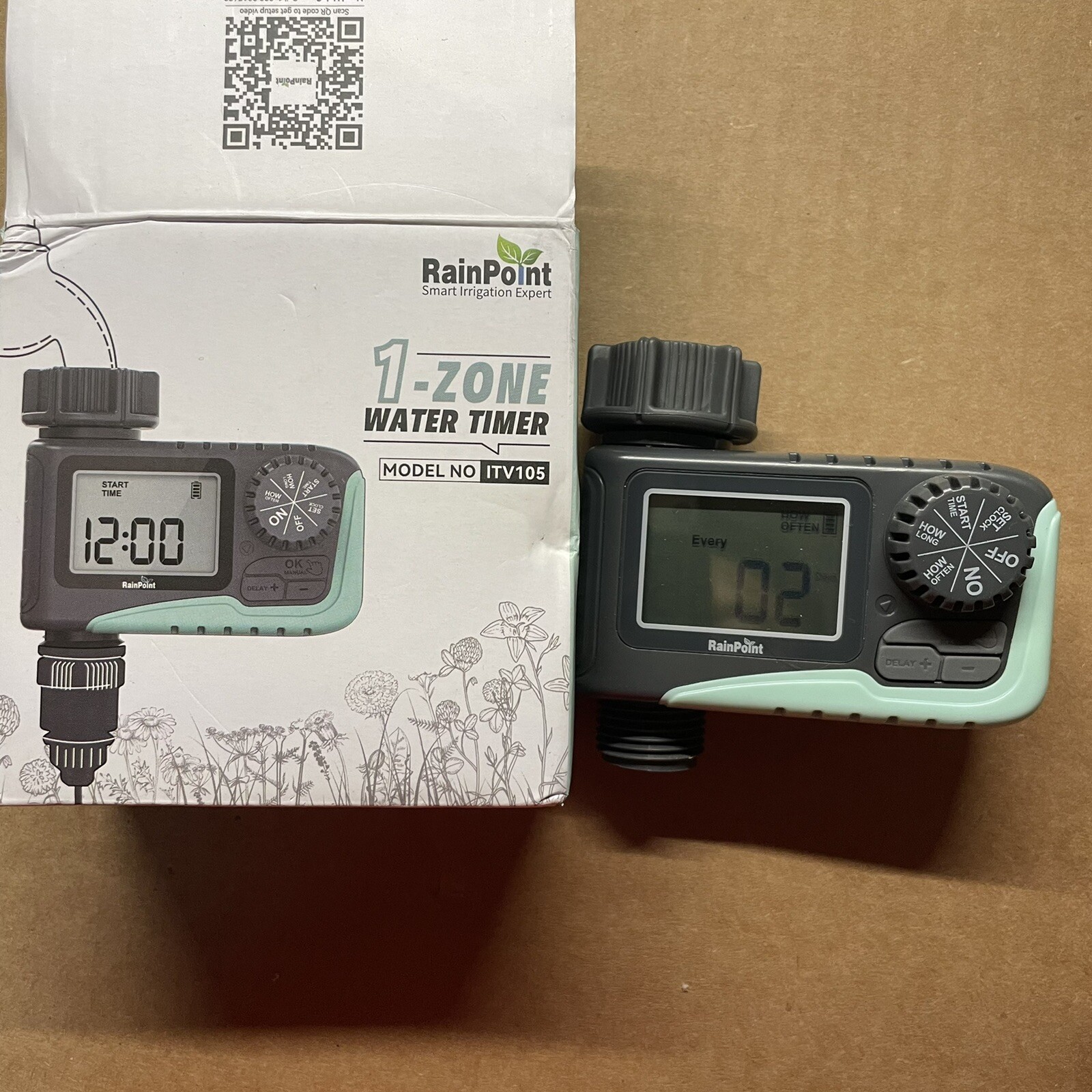 Rainpoint 1-Zone Water Timer ITV105 Water/Rustproof Rain Delay Watering