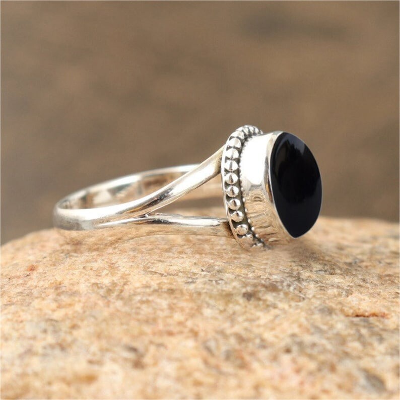 Solid 925 Sterling Silver Natural Black Onyx Gemstone Handmade Ring All Size
