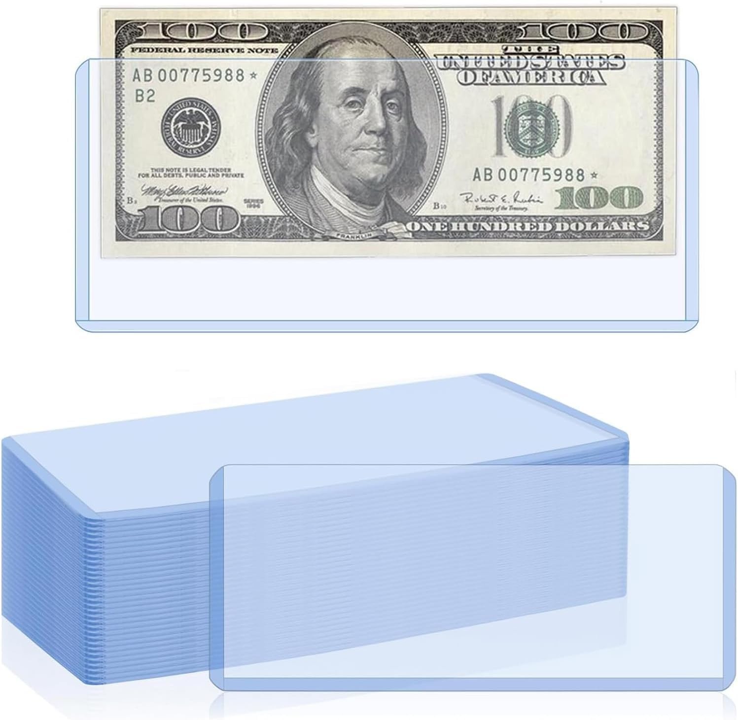16 Pack Dollar Bill Sleeves, 6.8" x 2.9" Banknotes Top-Insert Holders, Hard P...