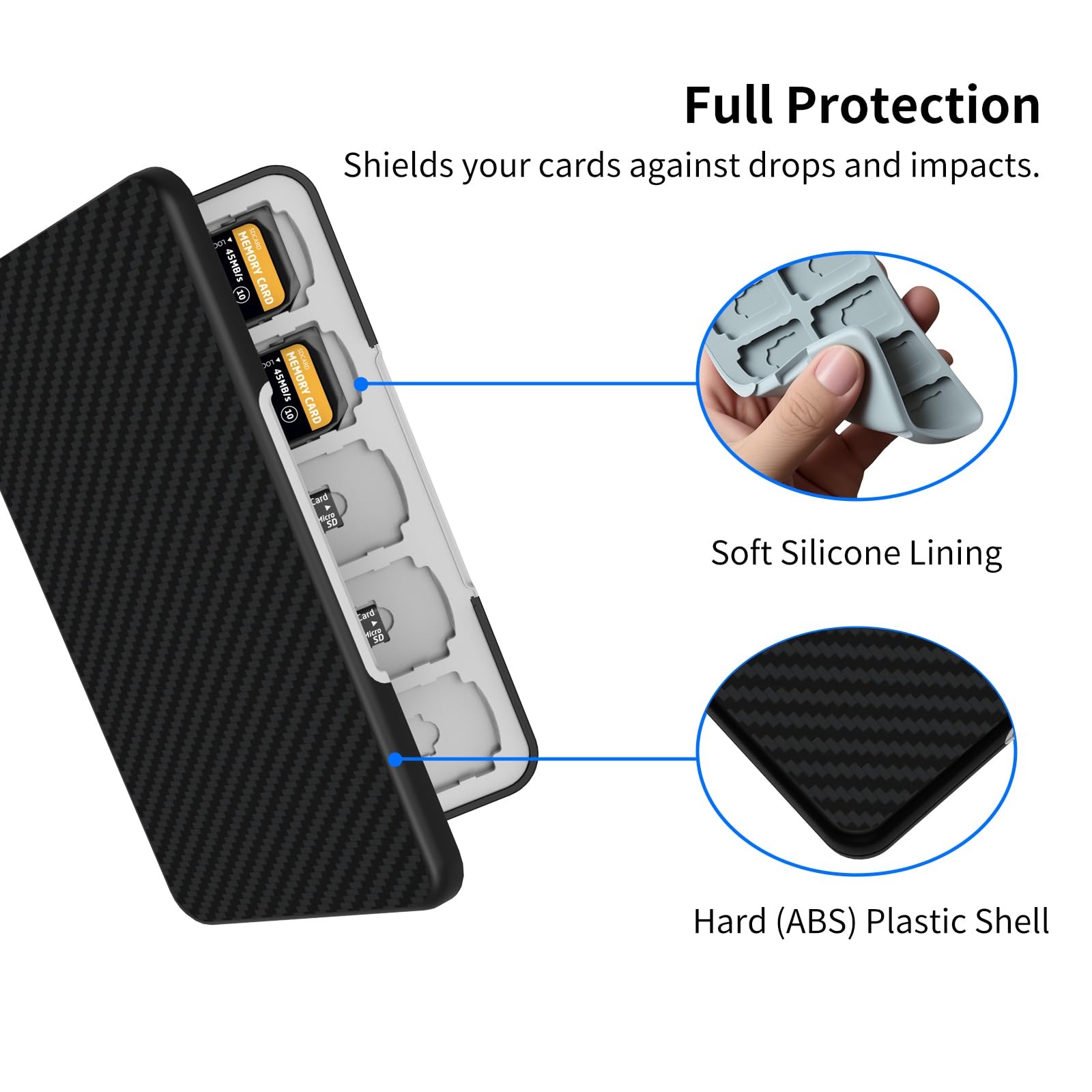 Memory Card Case with 40 Slots for 20 Micro SD SDXC SDHC Carbon Fibre Black