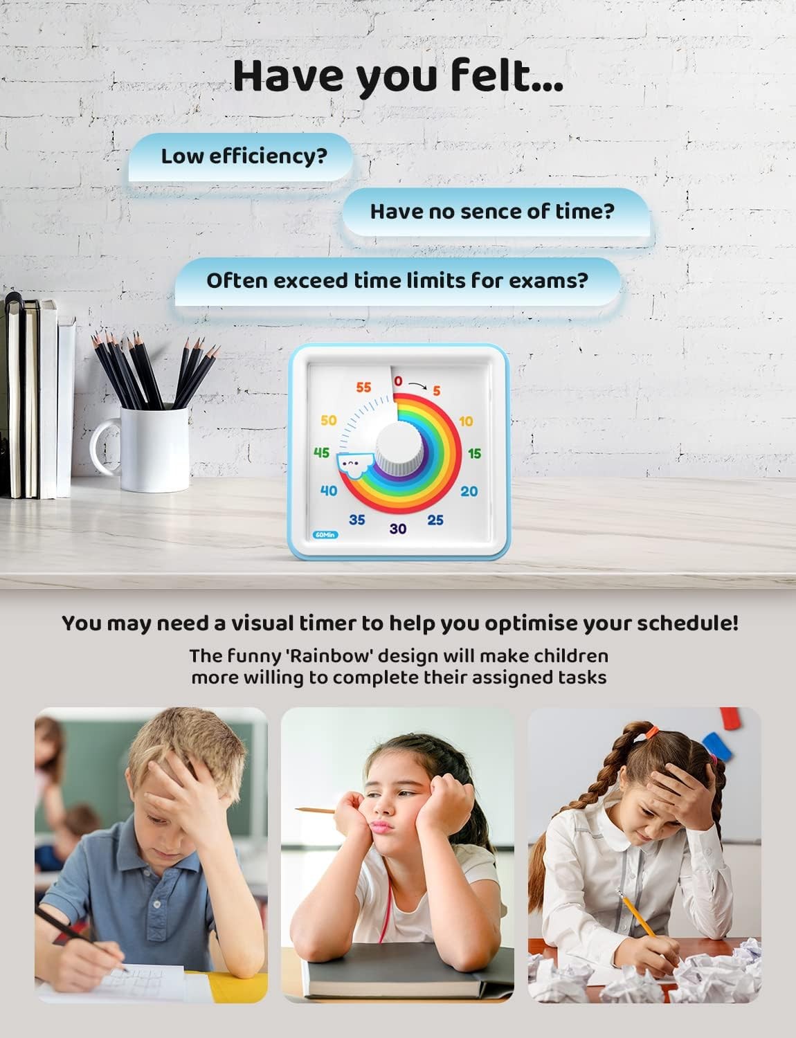 Multifunctional Visual Timer 60 Minutes Rainbow Pattern Silent Countdown Clock