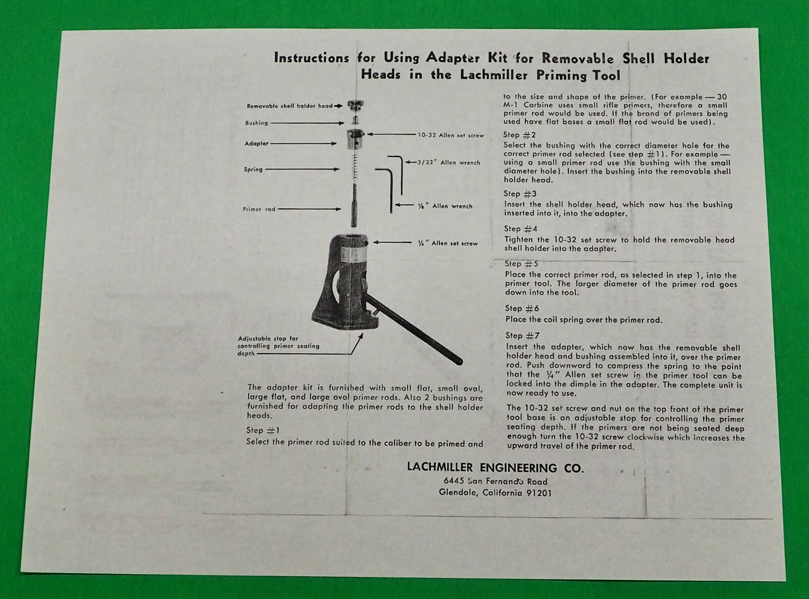 Lachmiller Engineering Priming Tool Add/Inst/Shell Holder Chart-NEW Copy