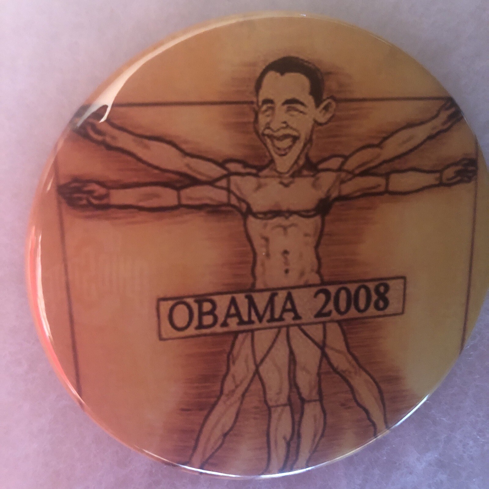 4" Barack Obama 2008 Vitruvian Man by Leonardo da Vinci pinback button
