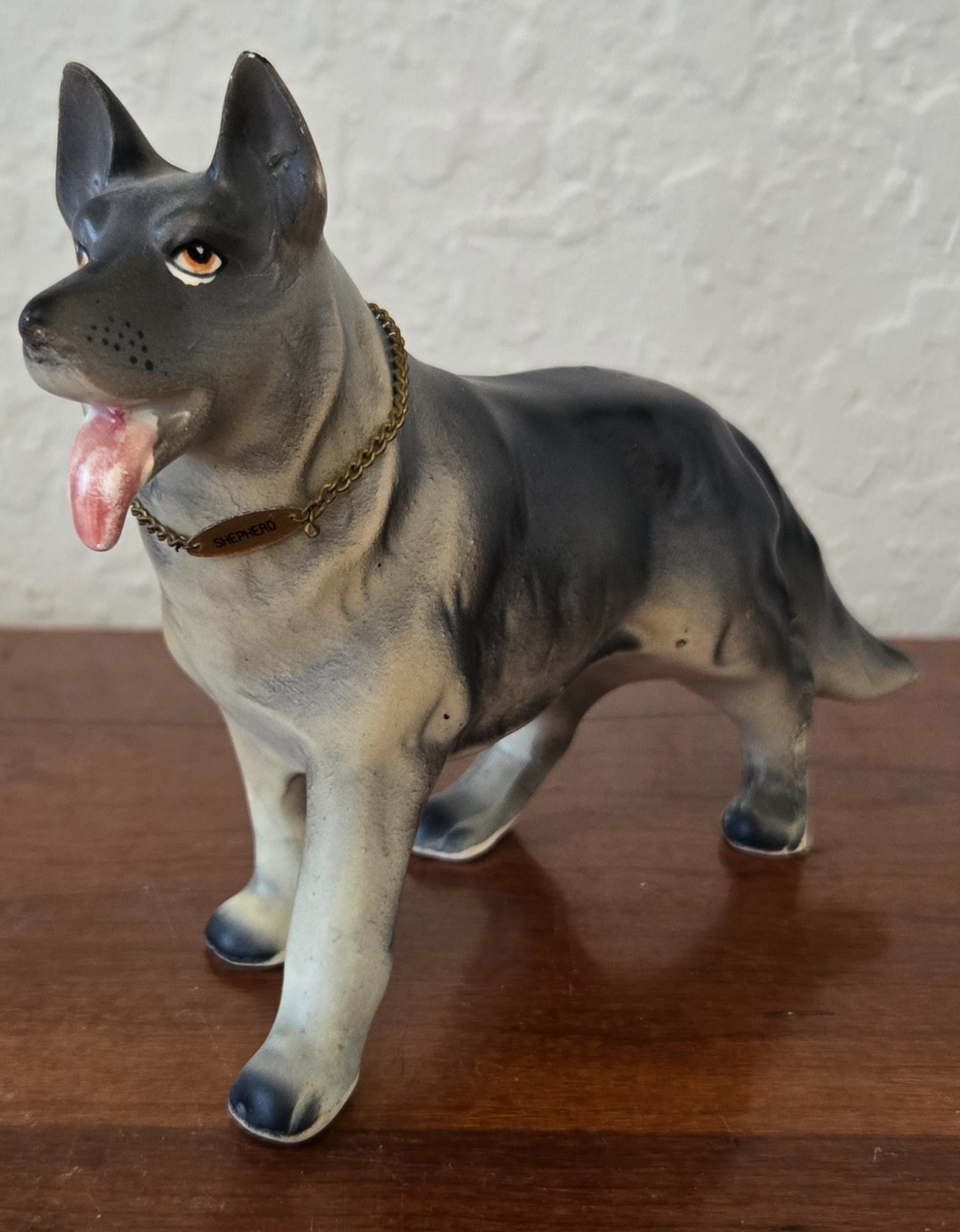 Vintage Porcelain German Shepherd Figurine With Collar- 1950s Japan