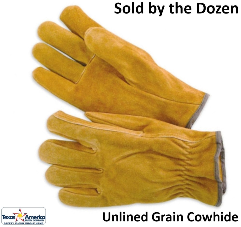 Unlined Grain Cowhide Work Gloves (Sold by Dozen)
