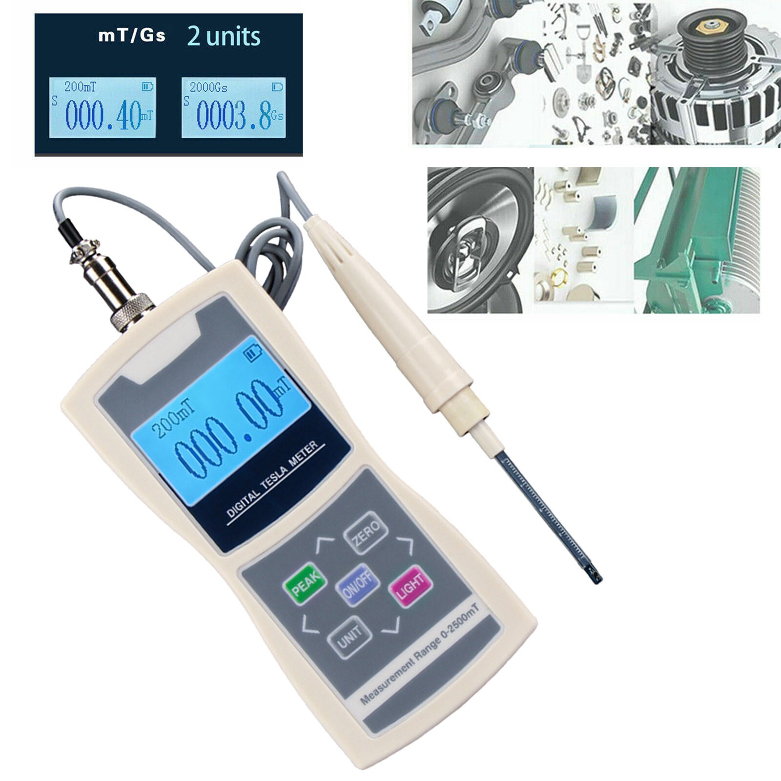 Digital Gauss Meter Magnetic Field Tester W/ Multiple Surface Hall Probes