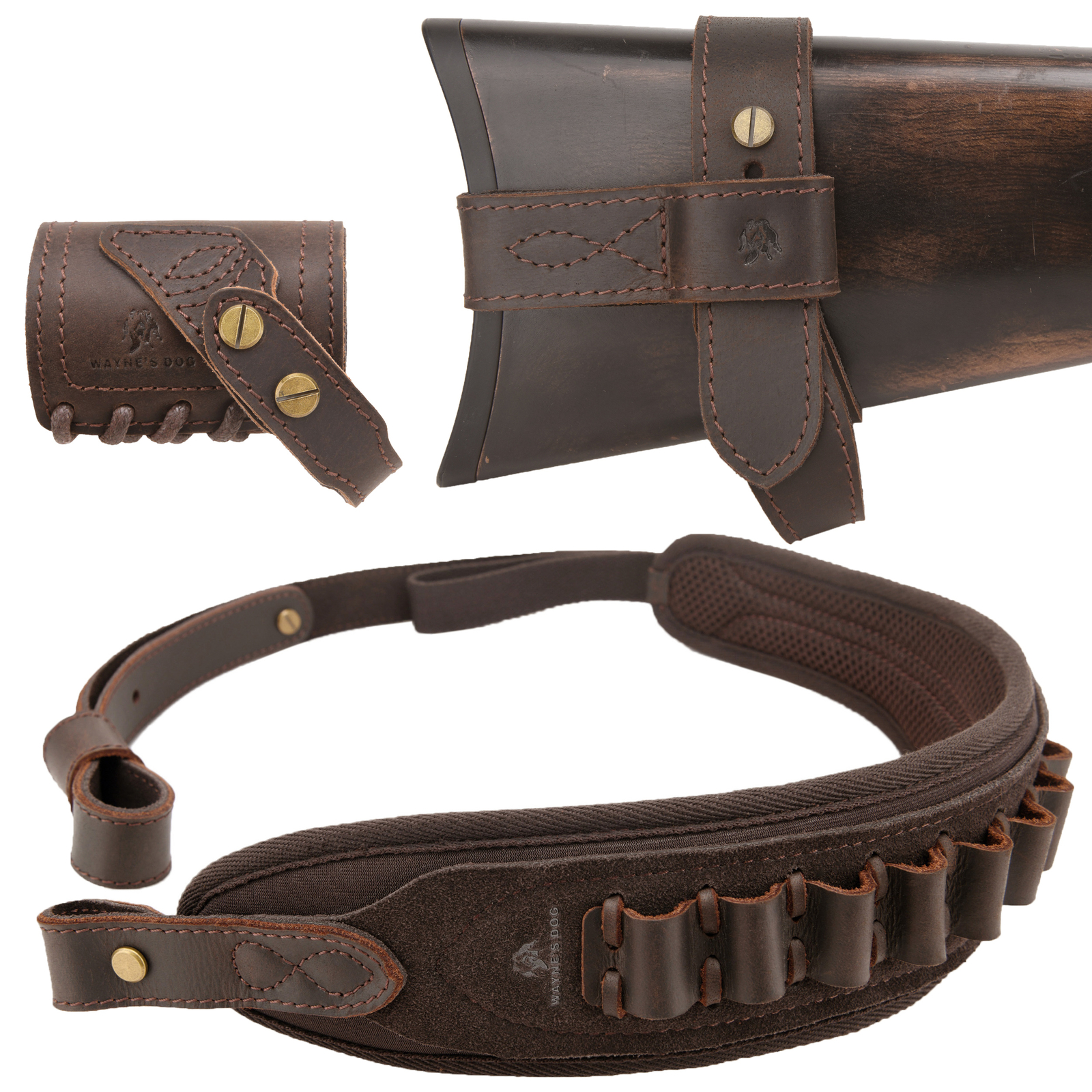 Leather Rifle Buttstock with No Drill Shell Holder Gun Sling .308 .30/30 .22