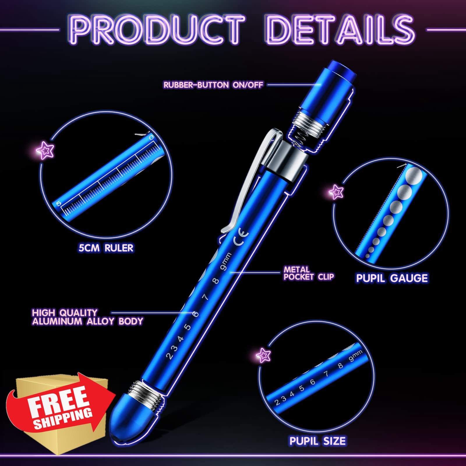 Tuanse LED Pen Light Nurse Pupil Gauge Assorted Colors Reusable 16 Pack