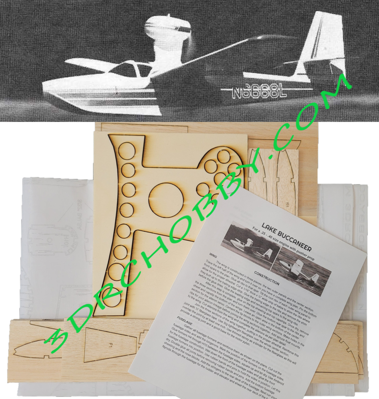 Lake Buccaneer Seaplane 63" WS RC Airplane Kit Balsa Ply Short Kit & Plans