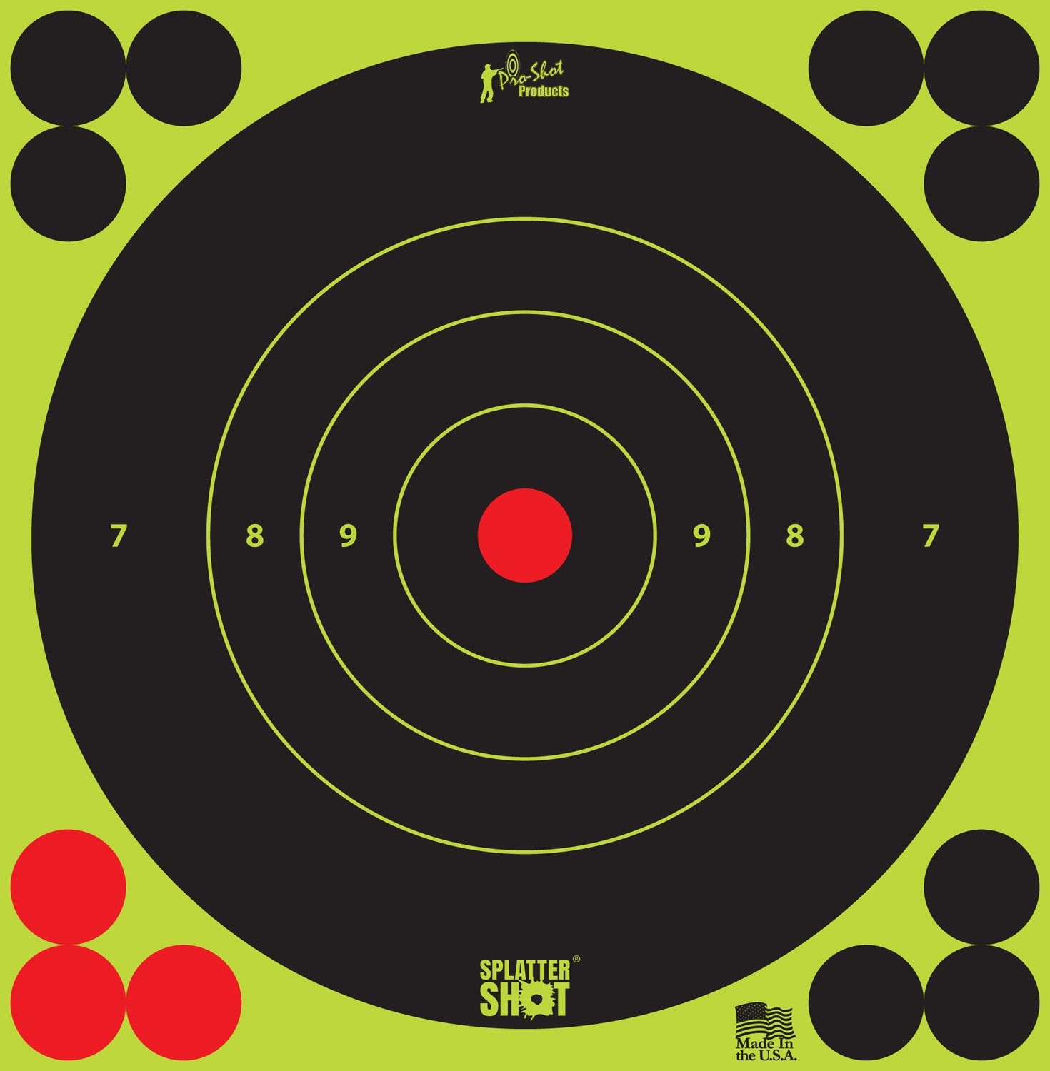 Pro-Shot 6BGREEN12PK SplatterShot Self-Adhesive Paper Black/Green 6" Bullseye 12
