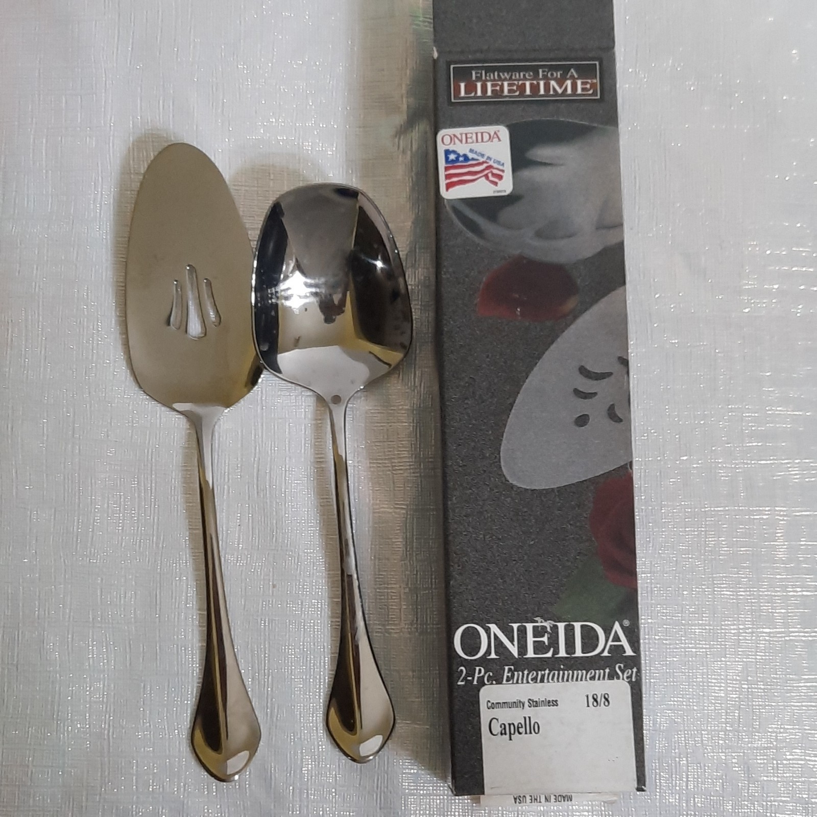 ONEIDA Capello 2-Pc Stainless Steel Serving Spoon Set, Glossy Silver
