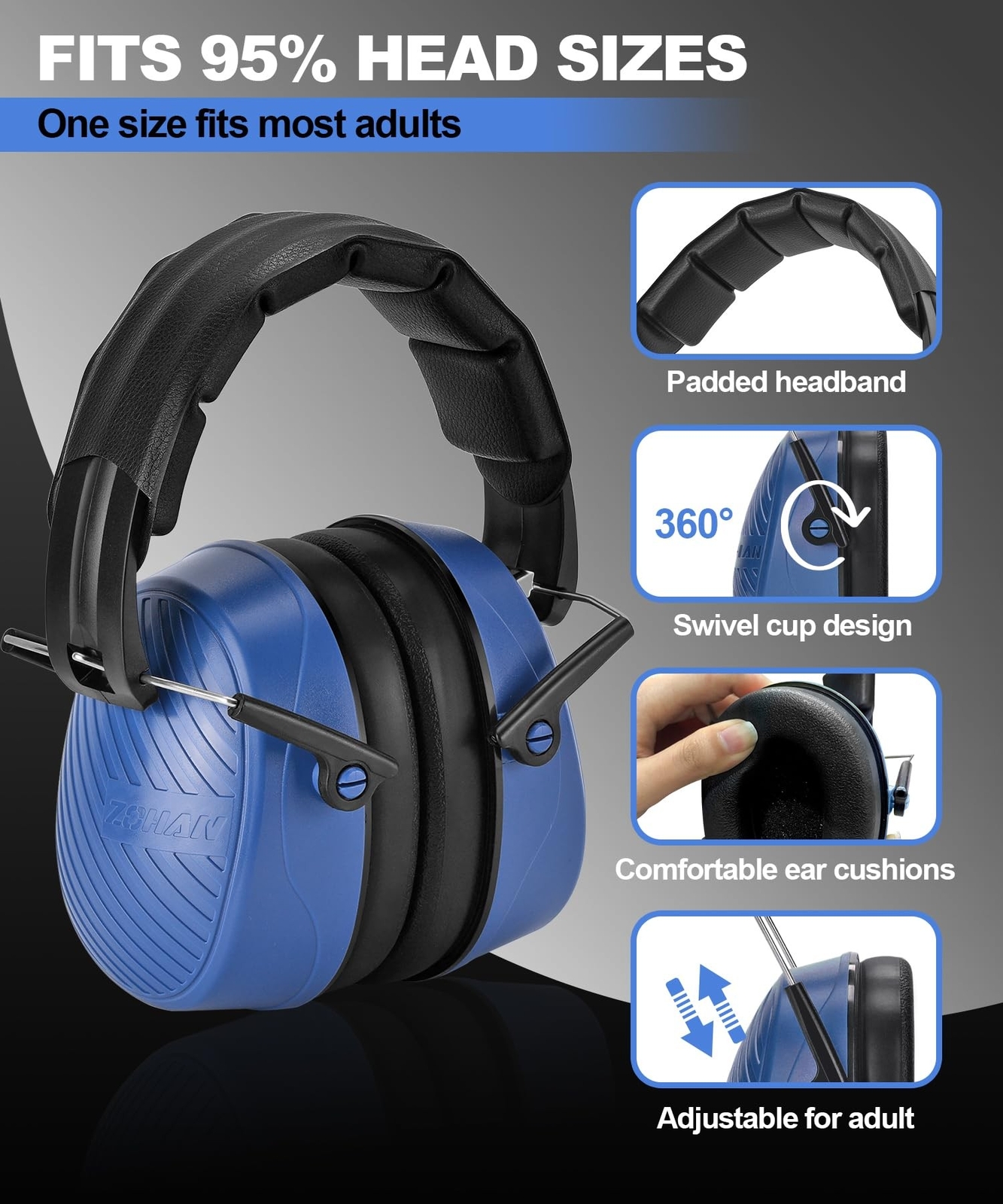 ZOHAN 019 Safety Earmuffs for Noise Reduction - NRR 28dB Hearing Protection f...