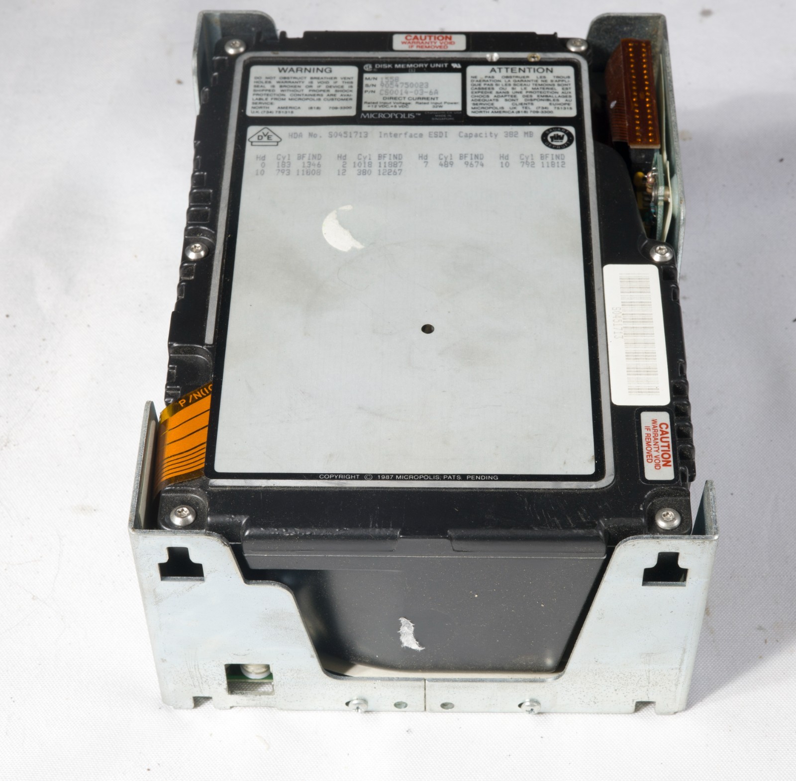 Vintage Micropolis 1558 5.25" FH 320MB ESDI hard drive tested to power on 0023