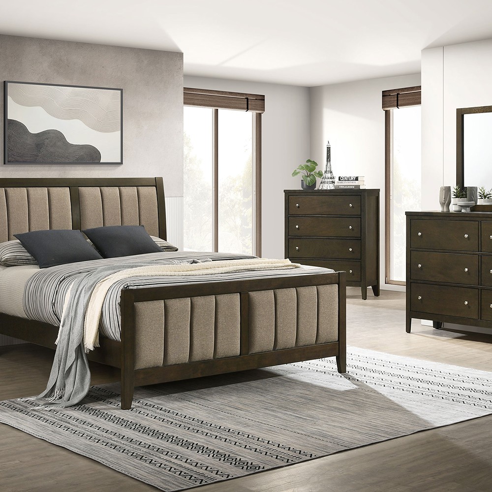 Clement Dark Cocoa 2 Drawer Nightstand, Wooden Bedside Table with Metal Handles