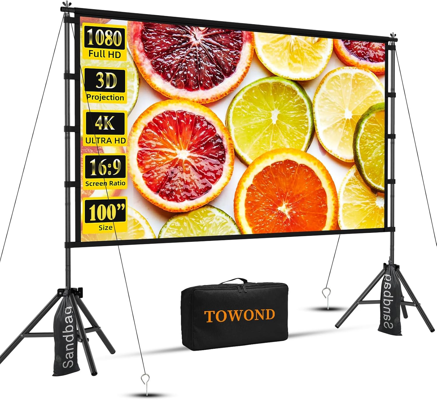 Outdoor Projector Screen with Stand, TOWOND 100 Inch Portable Movie Screen, 16:9