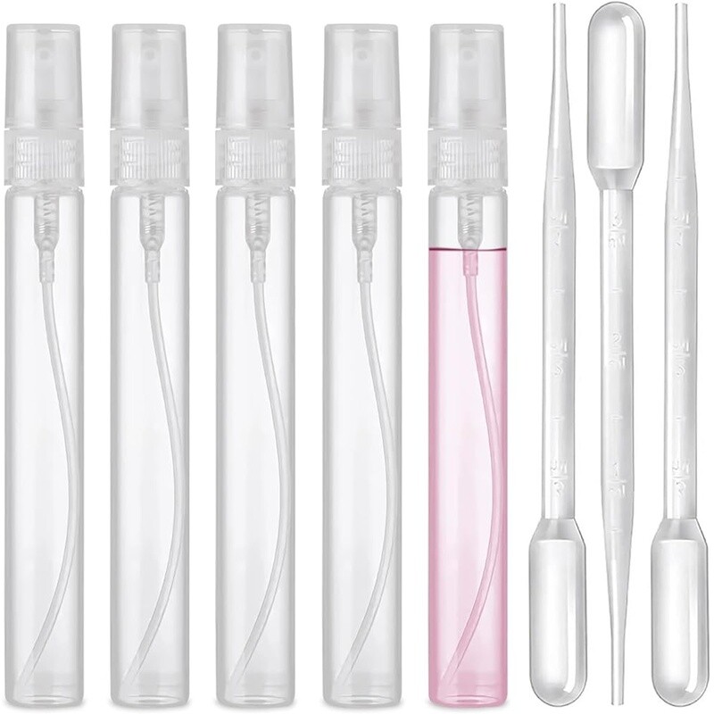 5 Pack 10ml Mini Spray Bottles Refillable Perfume Atomizer W/ Pipettes New