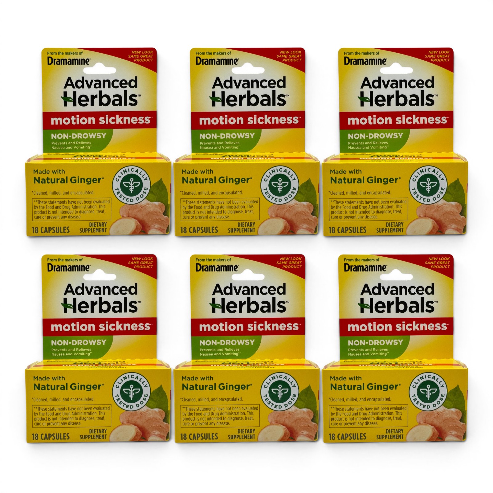 6x Dramamine Advanced Herbals Non-Drowsy Motion Sickness Relief 18ct EXP 8/2026