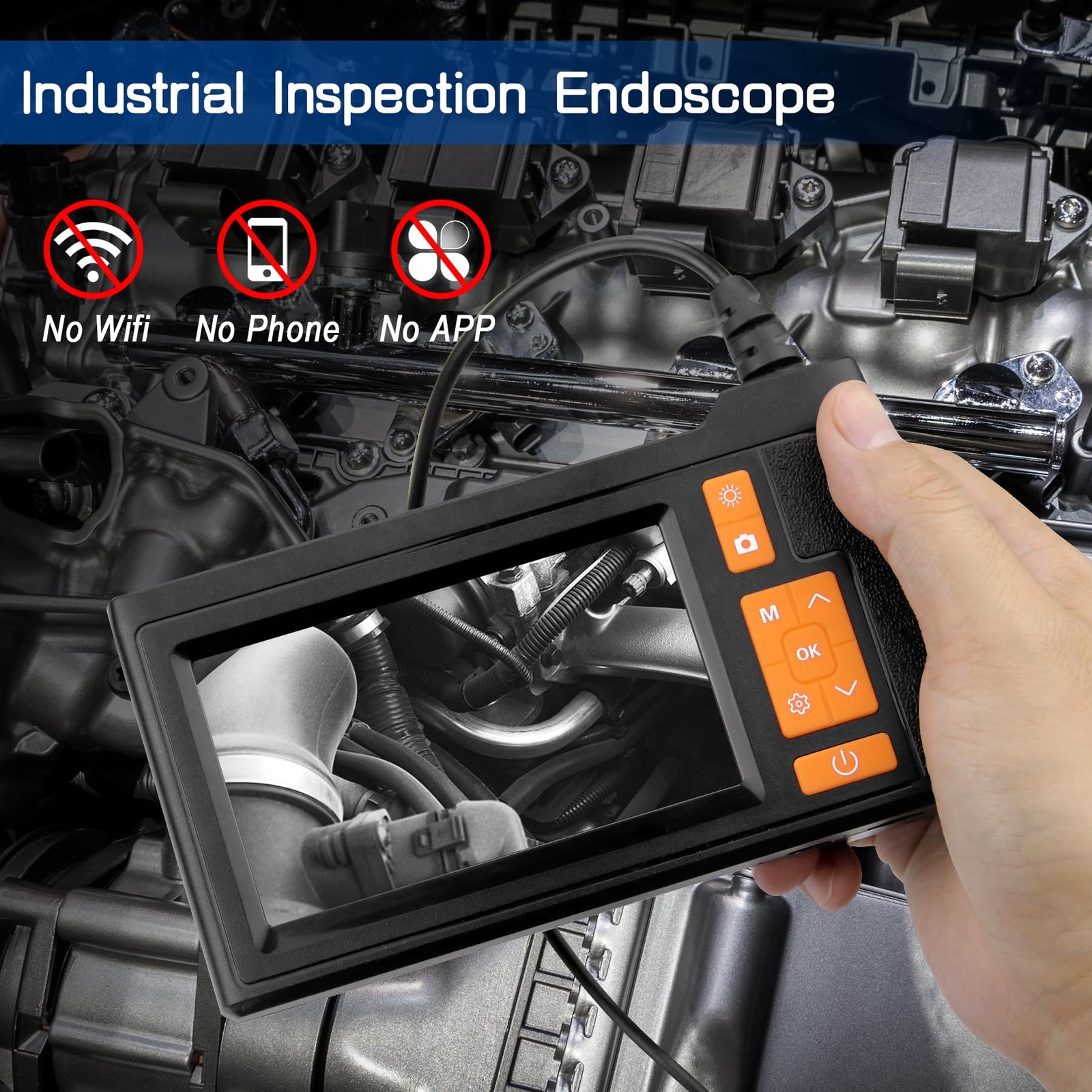 4.3" Borescope Camera – 1920P Endoscope Camera with Light, 16FT Semi-Rigid Ca...
