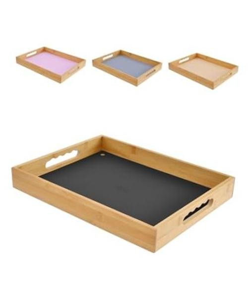 Bamboo Serving Tray, Breakfast in Bed Tray with Removable Black Silicone Mat