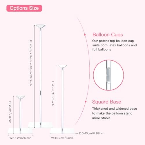 Clear Acrylic Balloon Stands for Table, Adjustable Height 15.75 Inch, 10 Pack