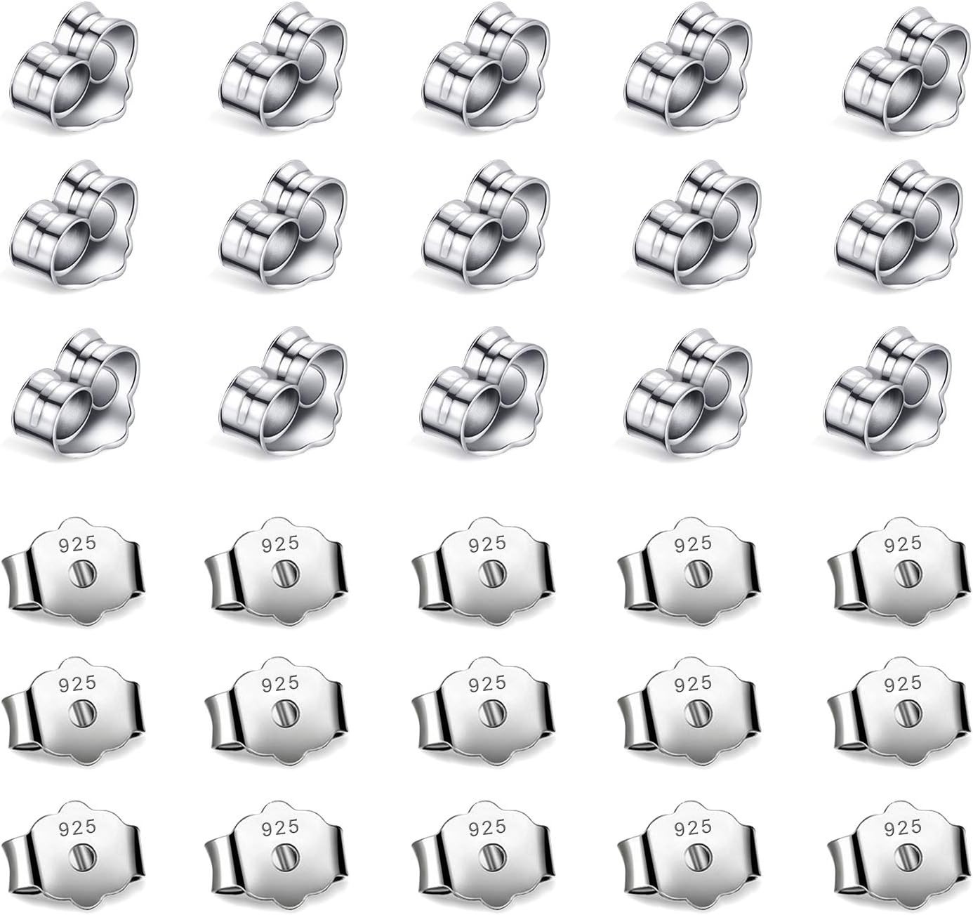 30Pcs 925 Sterling Silver Earring Backs – Hypoallergenic Secure Locking