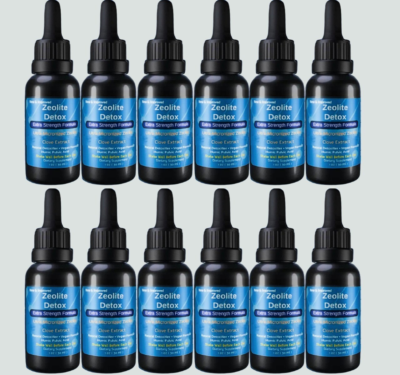 Zeolite Liquid Natural Liquified Detox, 12 Pk Extra Strength in Glass Bottles