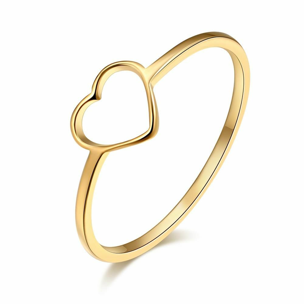 Stainless Steel Gold Color Heart Shape Ring Fashion Jewelry Valentine Day Gift