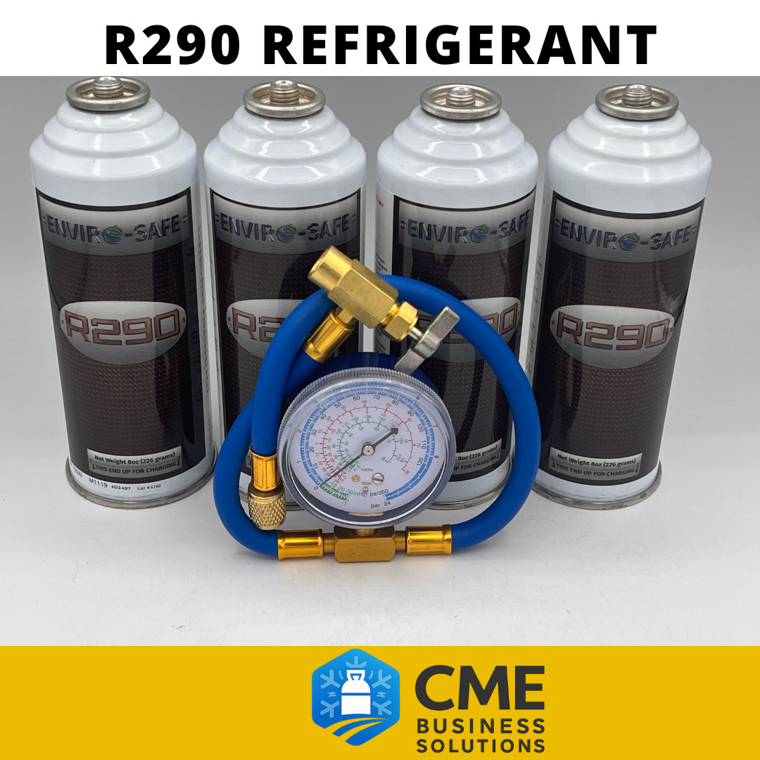 Envirosafe R290, R-290 Refrigerant, 4 cans with Brass Charging Gauge