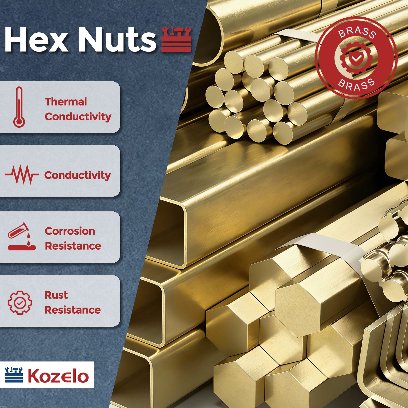 100pcs Hex Nuts - [#2-56] Brass Hardware Nuts, Yellow