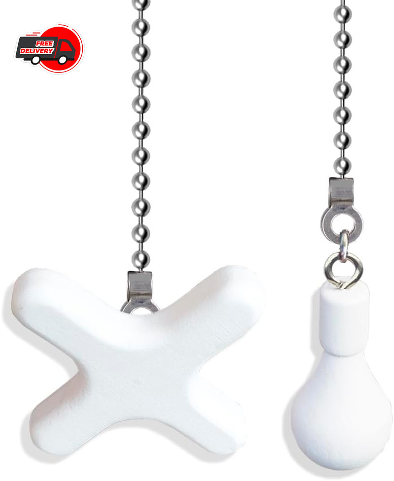 2 Pack Ceiling Fan Pull Chains, 12-inch Beaded Ball Extension Chains with White