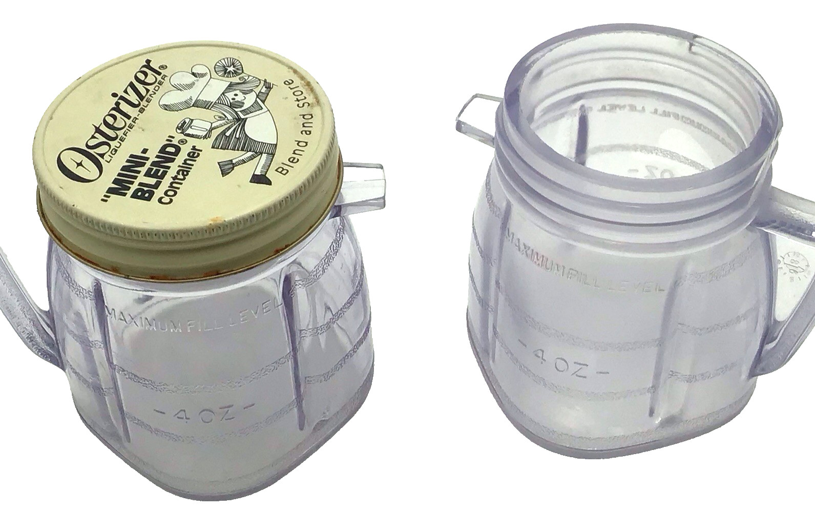 Osterizer Mini-Blend Containers Set of 2  (8 oz.) Only 1 Metal Lid Blend & Store