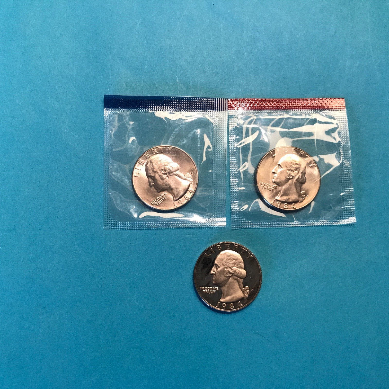 1984 P D S Washington Quarters  Unc Mint Cello 2 Unc & 1 Proof   FREE SHIP