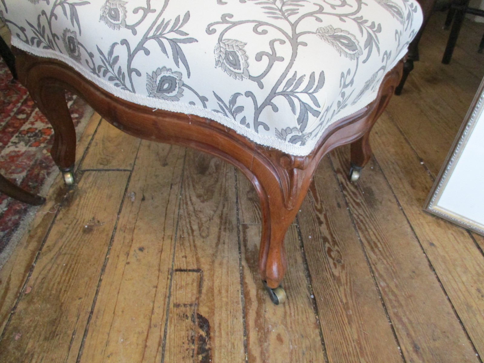 Antique French Style Walnut Framed Foot Stool