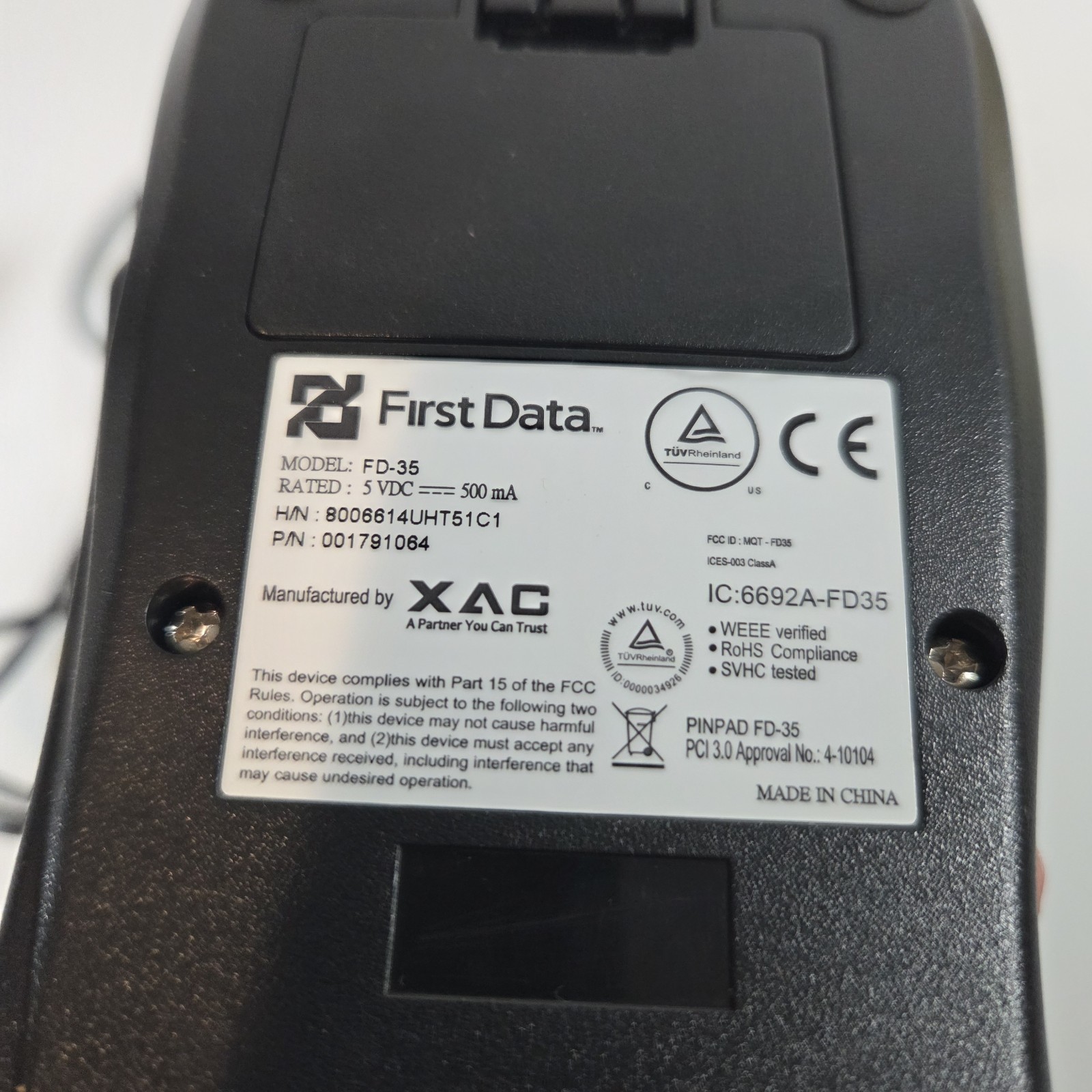 FD35 First Data 001791064 Pin Pad With Well Encryption, Tap or Swipe Card Reader