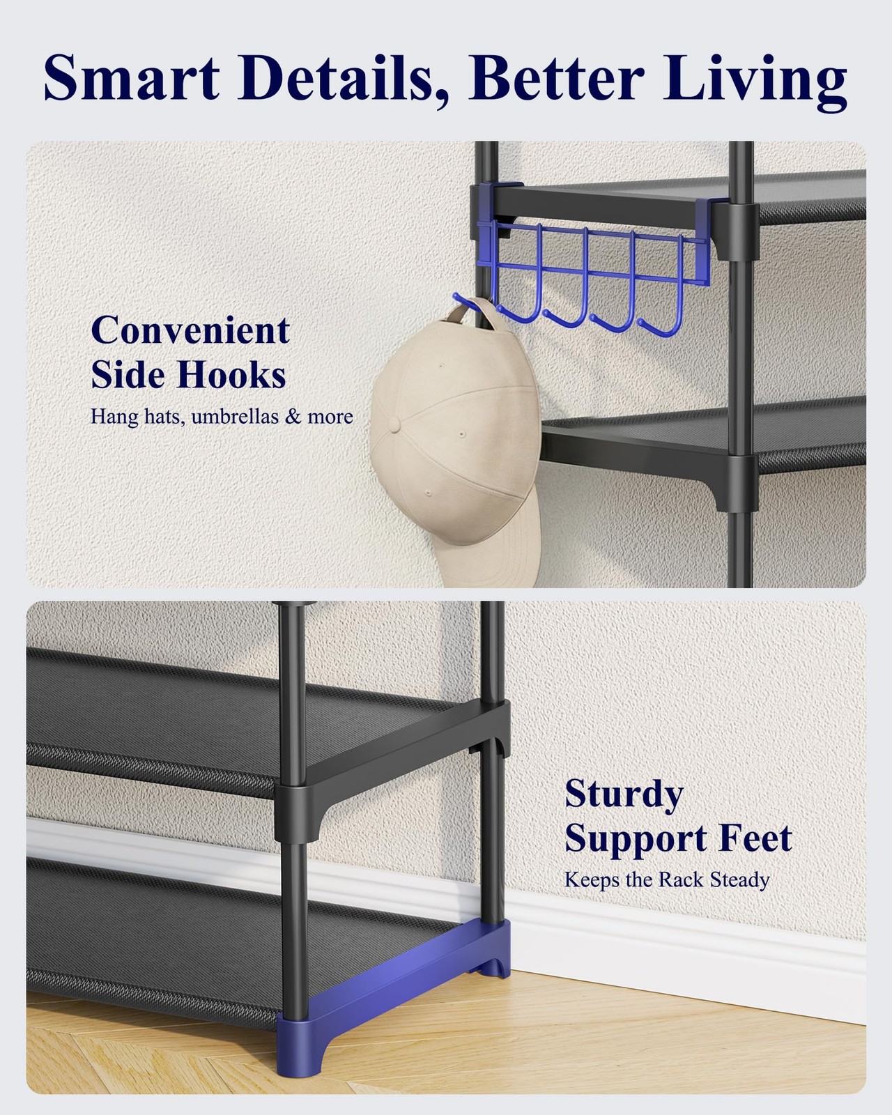 Shoe Rack for Closet 10Tier Shoe Organizer with Hook Rack, LargeCapacity & S...