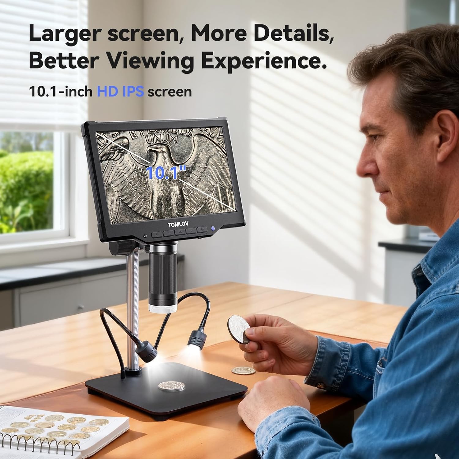 TOMLOV 10" Digital Microscope 1200X Coin Microscope 16MP Soldering Microscope