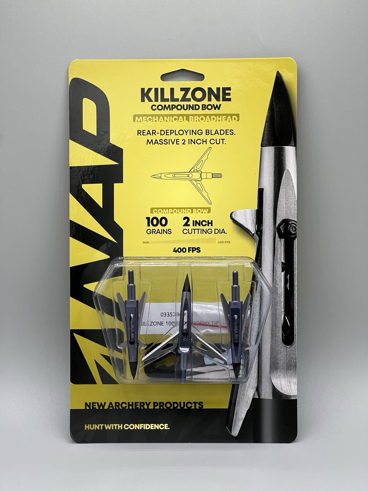 3-Pack NAP Killzone Mechanical Broadheads Compound Bow 100gr 2” Cut • Silver