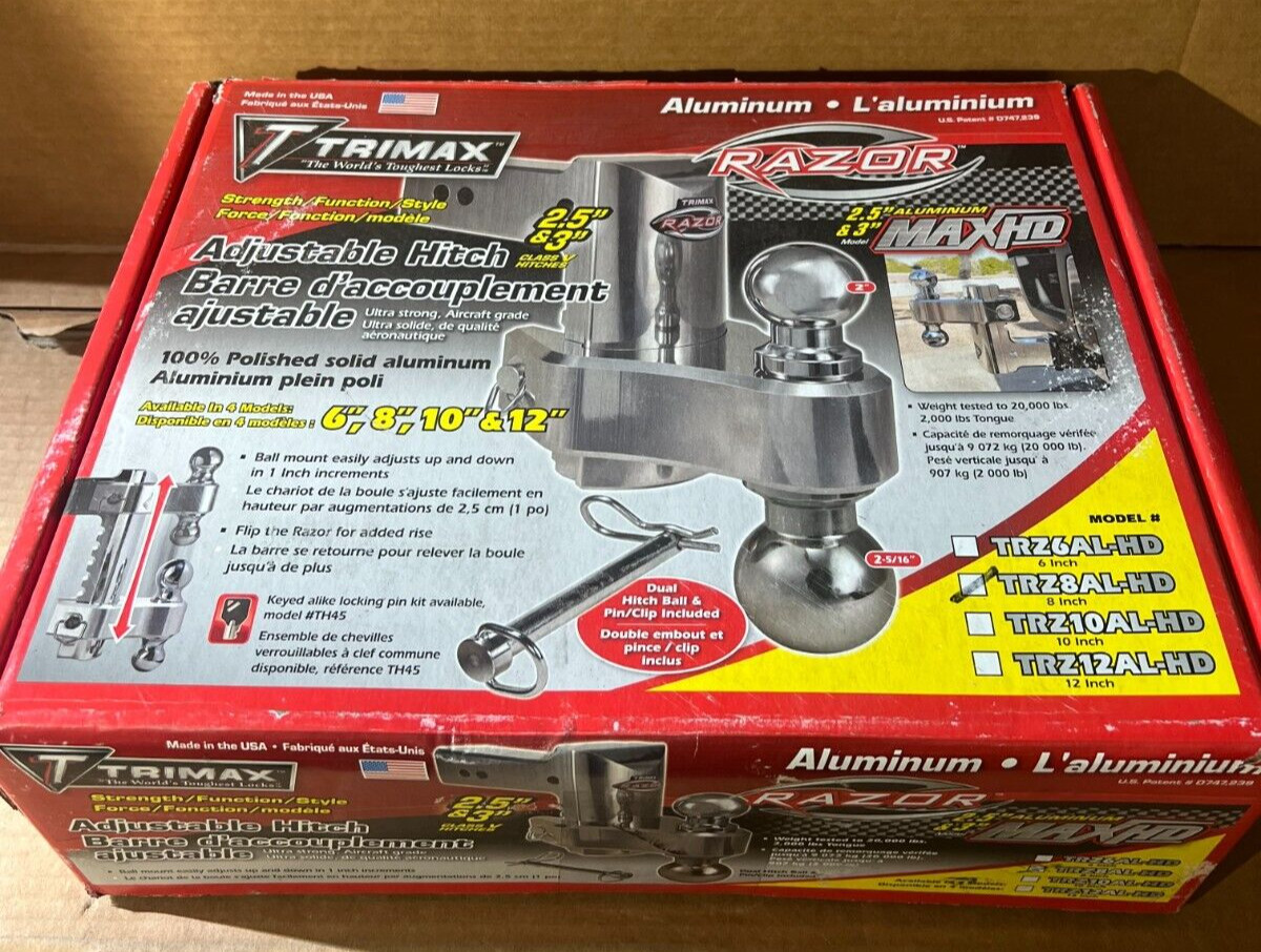 Trimax TRZ8AL-HD 8" HD Aluminum Adjustable Drop Hitch, Pin & Clip MADE IN USA