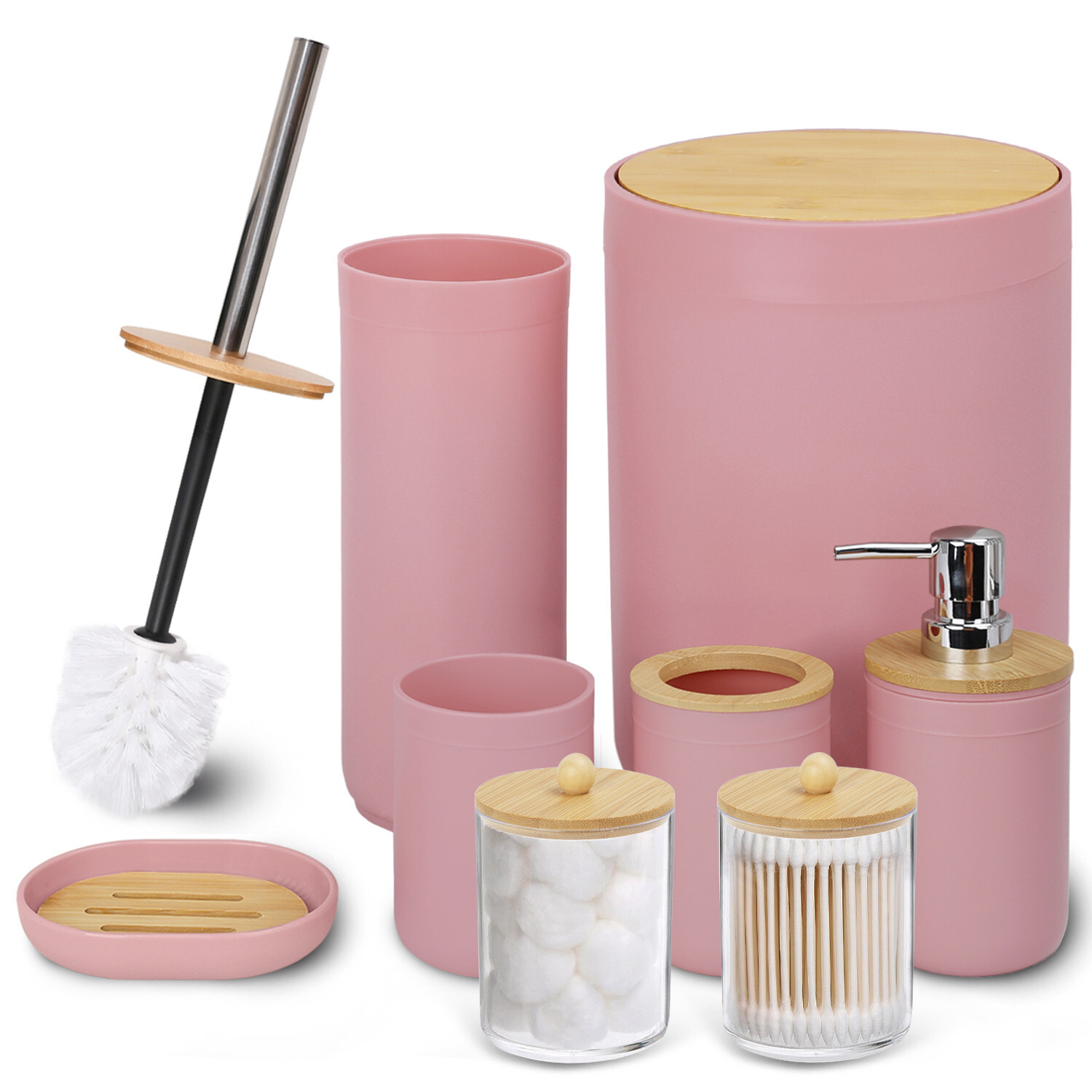 Pink Bathroom Accessories Set 8 Piece Bath Ensemble for Decorative Countertop